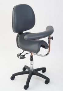 Saddle chair with back and swing arm for dental hygienists