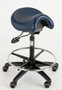 Saddle chair with drafting foot ring for opticians