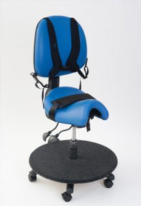 Saddle seat with back support and carpeted ply board for special needs