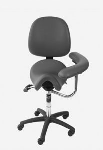 Saddle seat with back and swing arm for dental hygienists