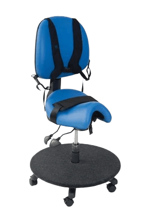 Saddle seat with back support and carpeted ply board for special needs