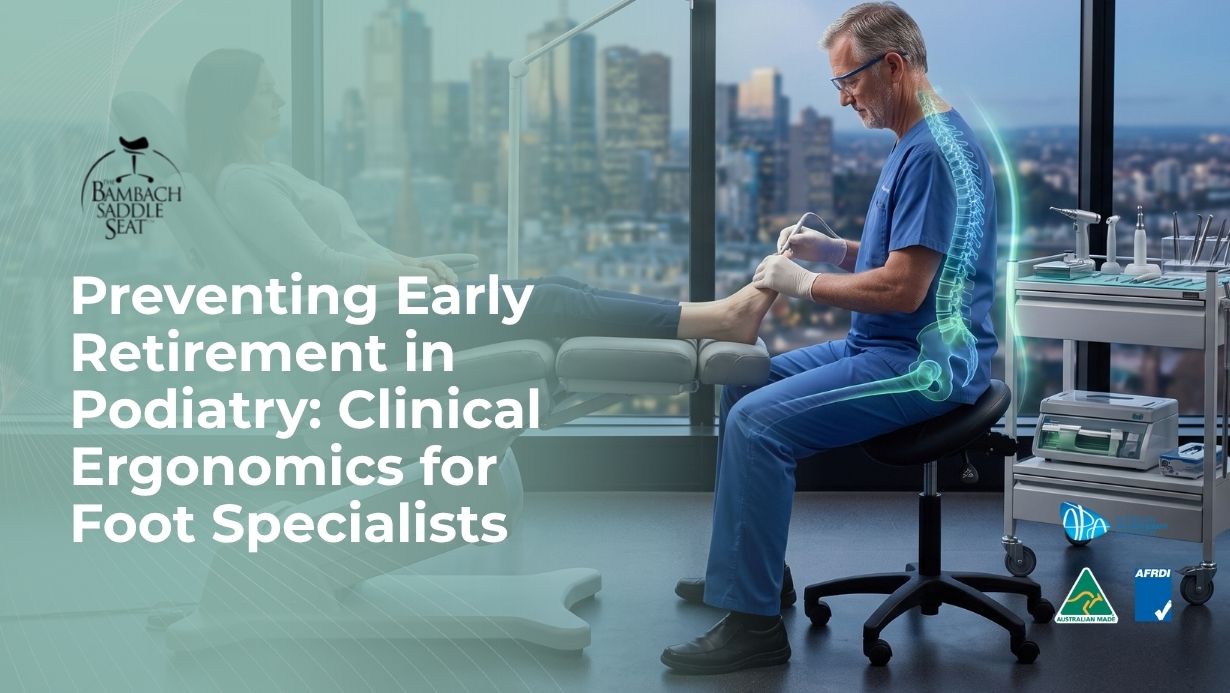 Preventing Early Retirement in Podiatry Clinical Ergonomics for Foot Specialists podiatry ergonomic saddle stool australia